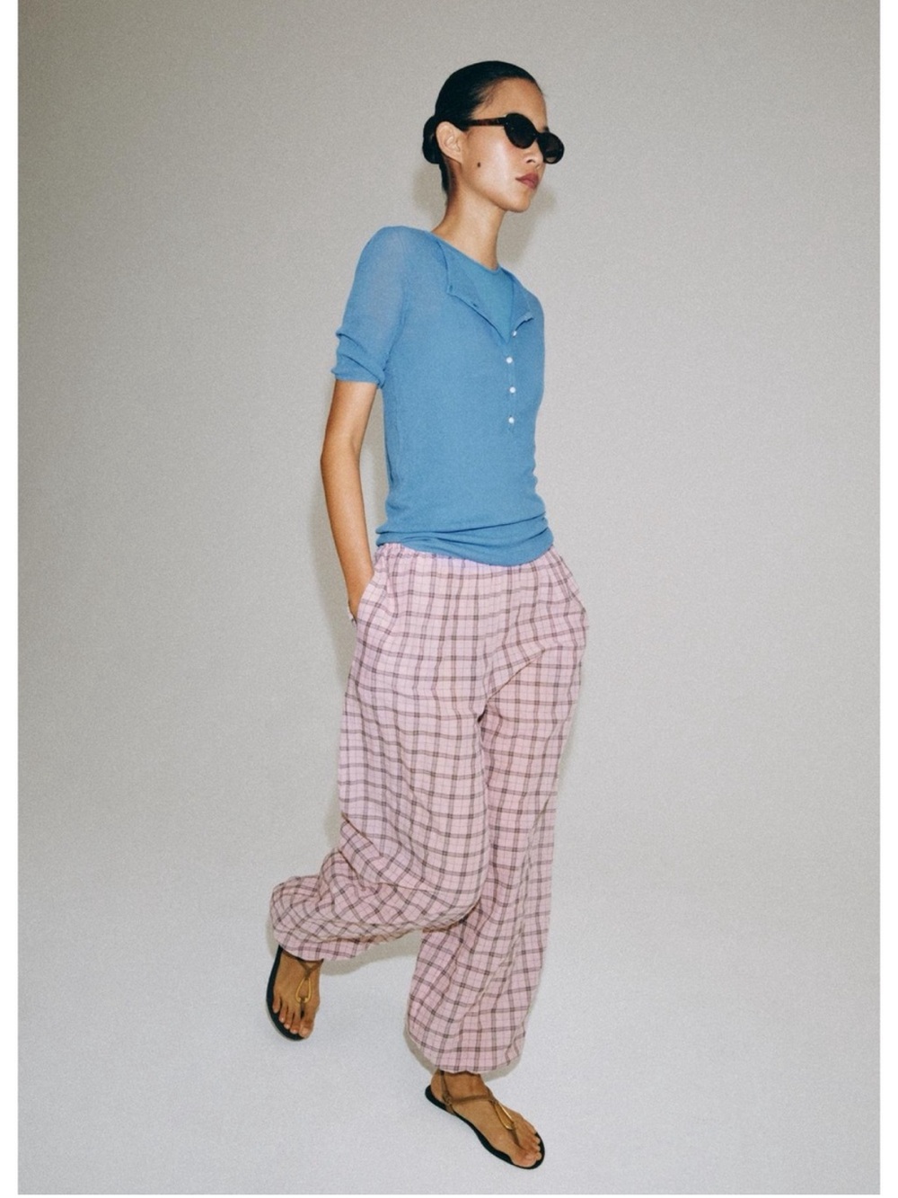 Zara Mid Rise Pink Plaid Balloons Pants Size Small